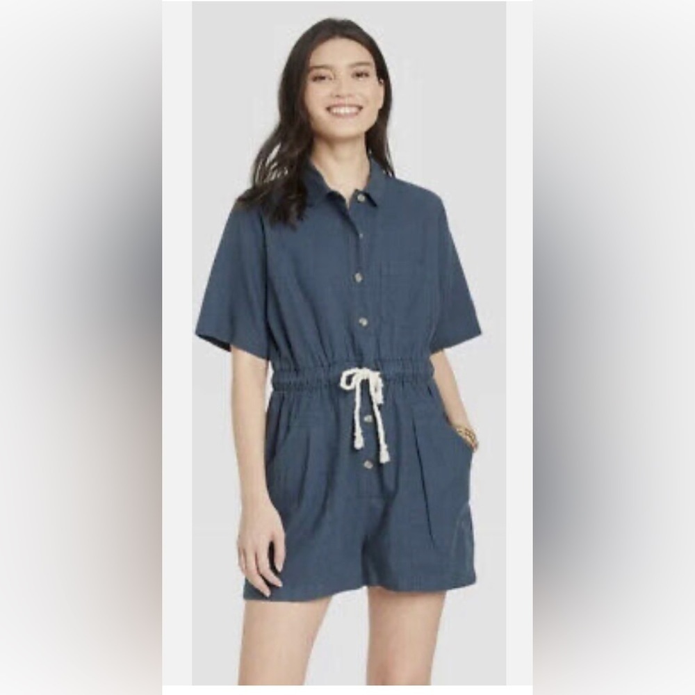 Universal Thread - Women's Short Sleeve - Drawstring Romper W/Pockets - S